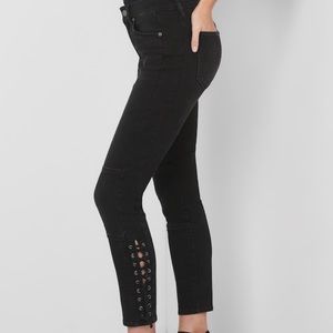 Gap black skinny jeans with lace up detail